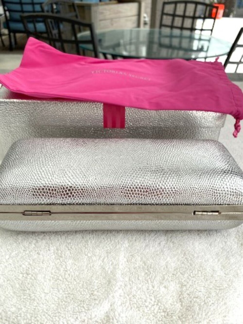 Victoria's Secret Clutch Silver Pink Sequin Bag Dust Cover - Picture 8 of 12